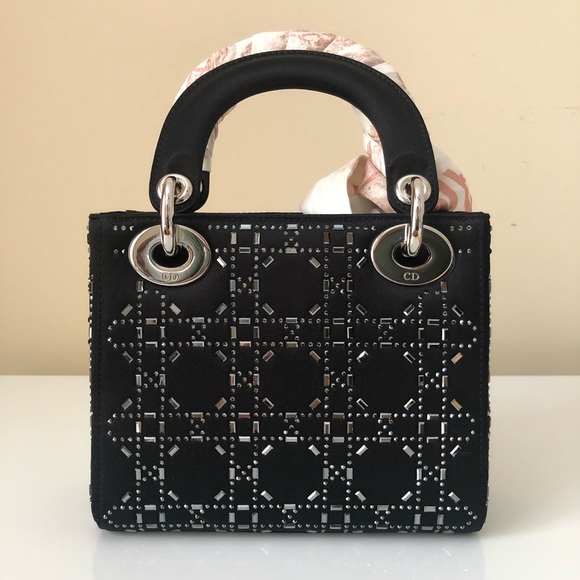 Mini Lady Dior black satin with cristals - Picture 3 of 12